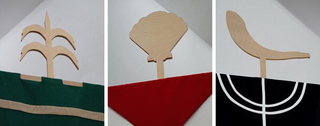 Ahmed Kamel - Artwork - With Us It’s Different - Flags, Sculpture, Fabric and Concrete, 100x100x290 cm, 2020